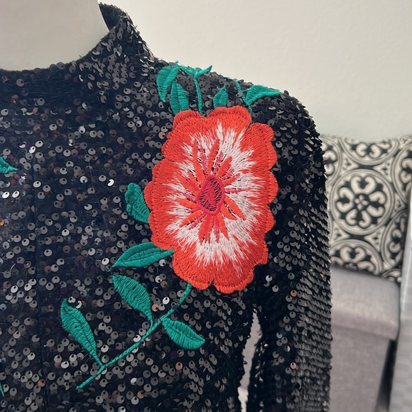 NWT Gianni Bini Tallulah Black Sequin Embroidered Mini Dress - Size 0, 2 - Picture 2 of 13